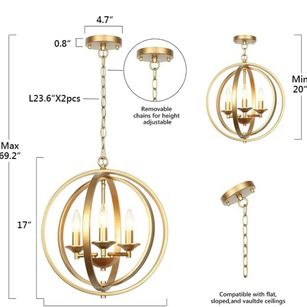 Gold Orb Chandelier Light Fixture - Picture 2 of 12